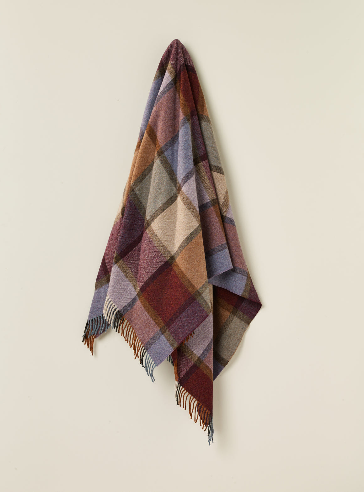 Merino Lambswool Throw Blanket - Pateley Damson Check, Made in England