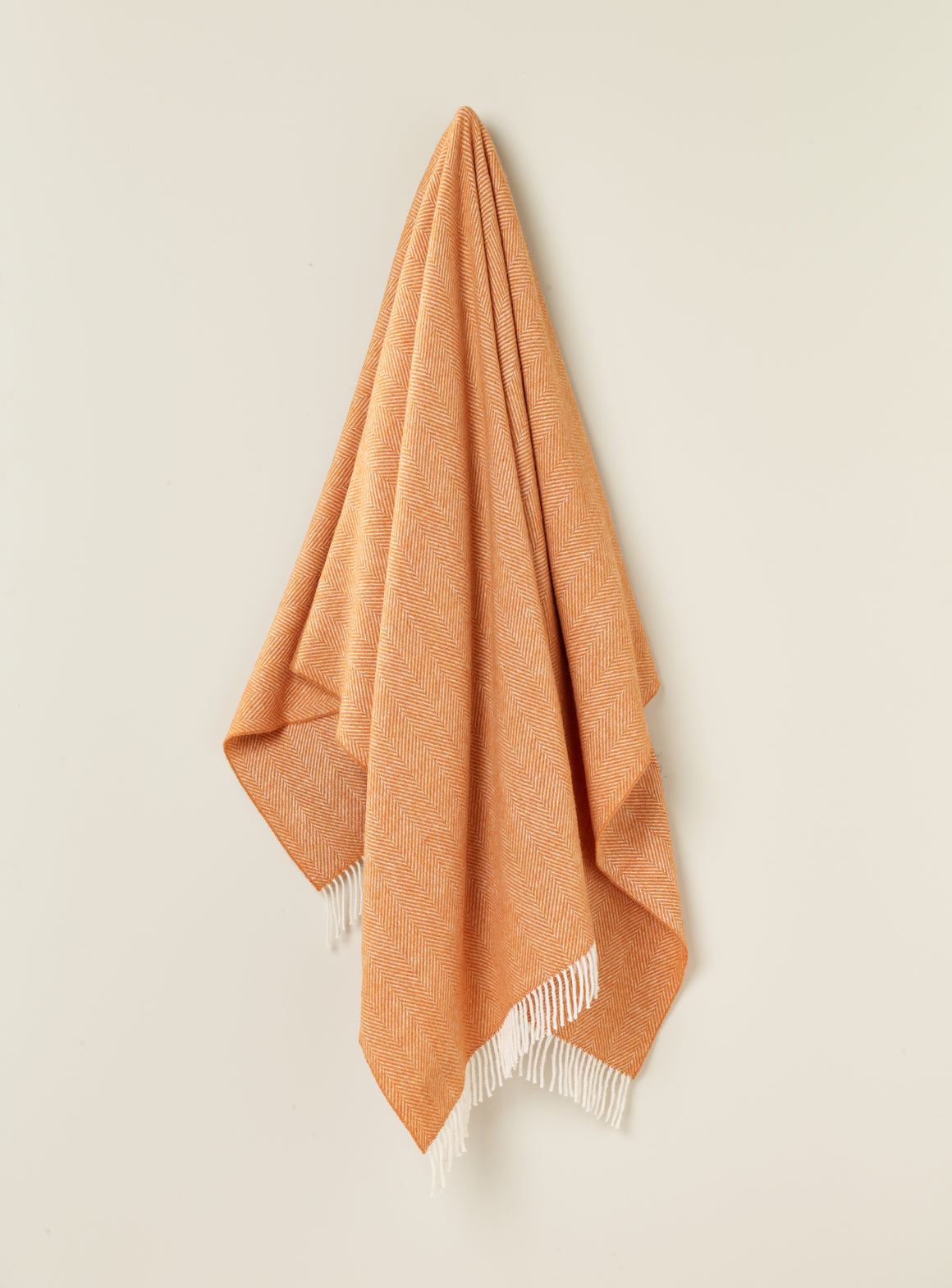Merino Lambswool Throw Blanket - Herringbone - Saffron, Made in England