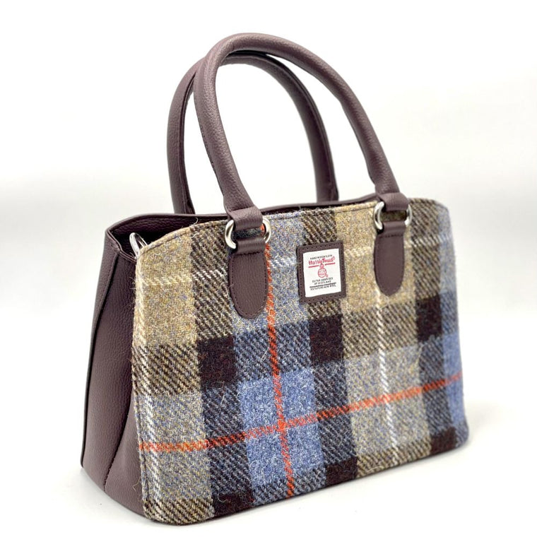Harris Tweed - Handbag - Top Handle Bag - Blue/Brown Check
