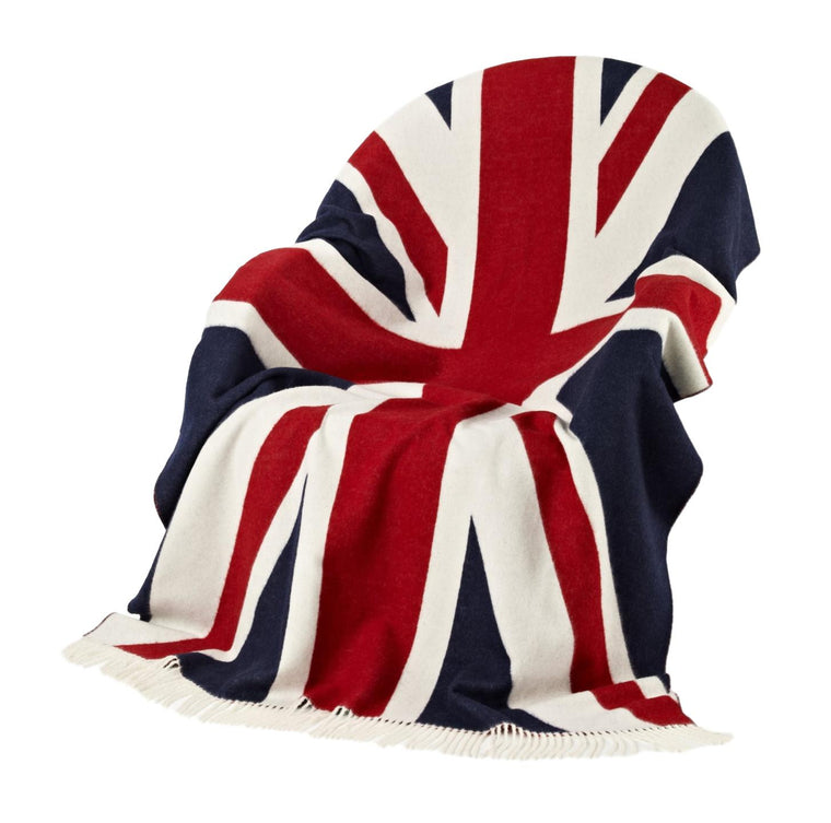 Union Jack Merino Lambswool Throw Blanket - Red White and Blue
