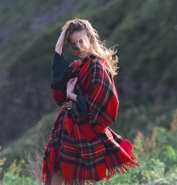 Bronte by Moon Full Size Ruana Merino Lambswool Tartan Royal Stewa