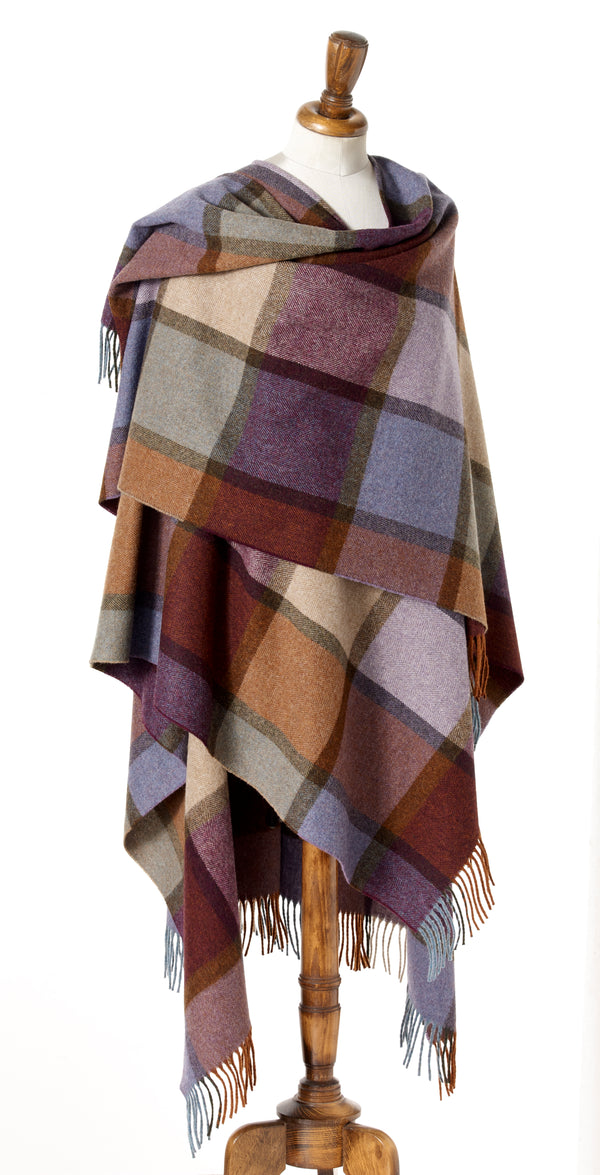 Bronte Moon Merino Lambswool Ruana - Litton Camel Plaid Ruana newest - Made in the UK