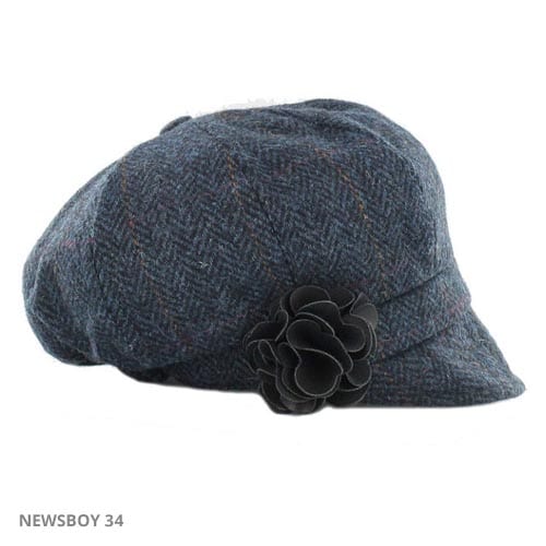 Ladies Tweed Newsboy Hat - Denim Blue Herringbone - Made in Ireland