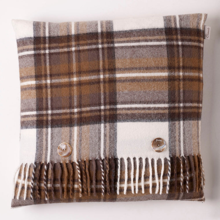 Merino Lambswool - Natutral Dress Stewart Tartan Plaid Pillow - Made in England