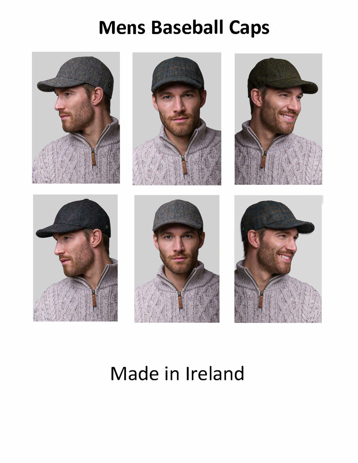 Mens's Baseball Caps  - Made in Ireland - 100% Wool