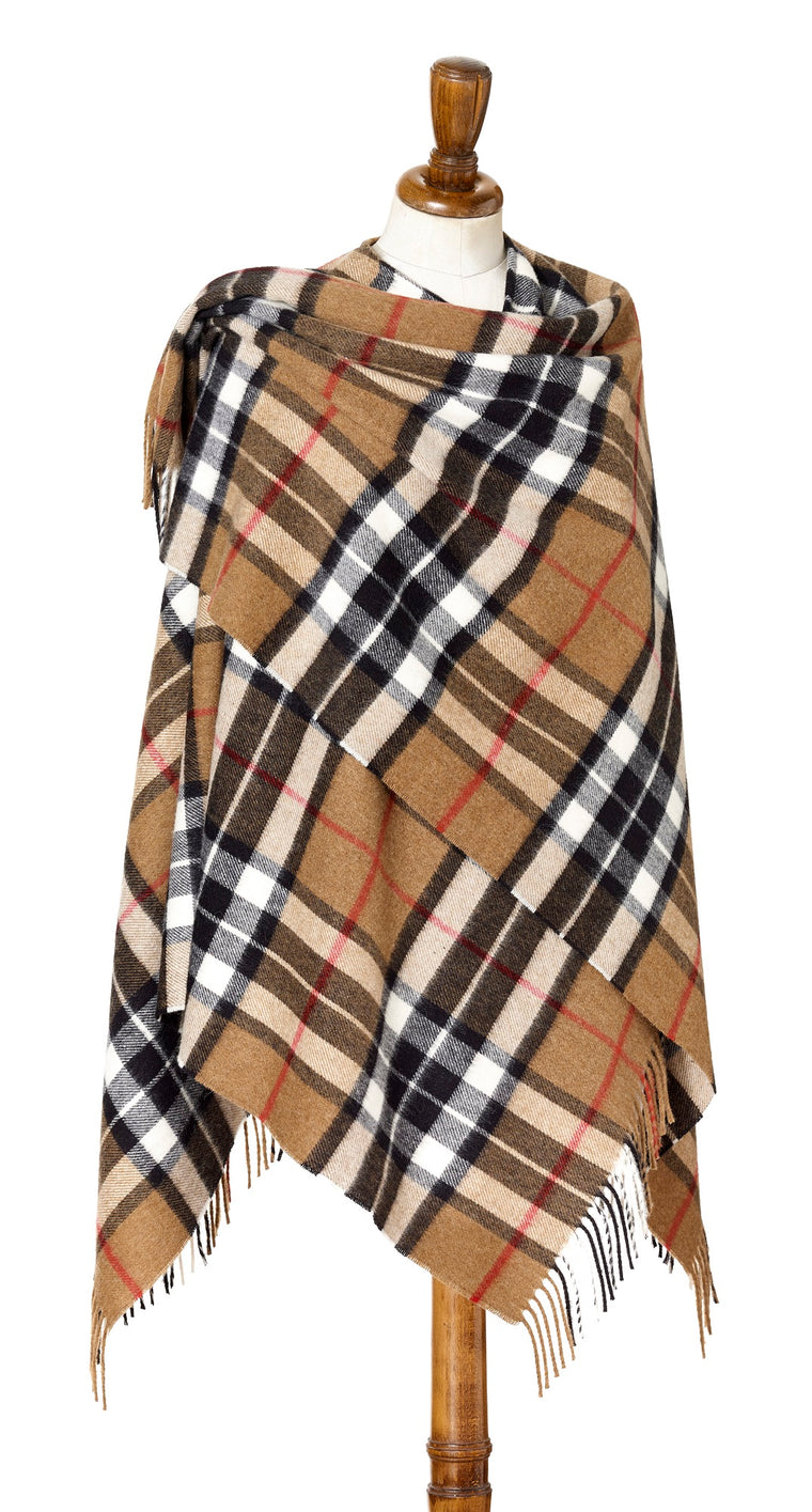 Bronte by Moon Ruana - Merino Lambswool - Tartan - Camel Thompson