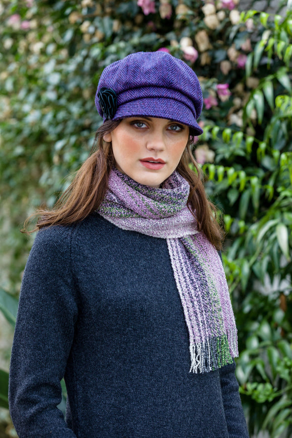 Ladies Tweed Newsboy Hat - Purple Herringbone - Made in Ireland