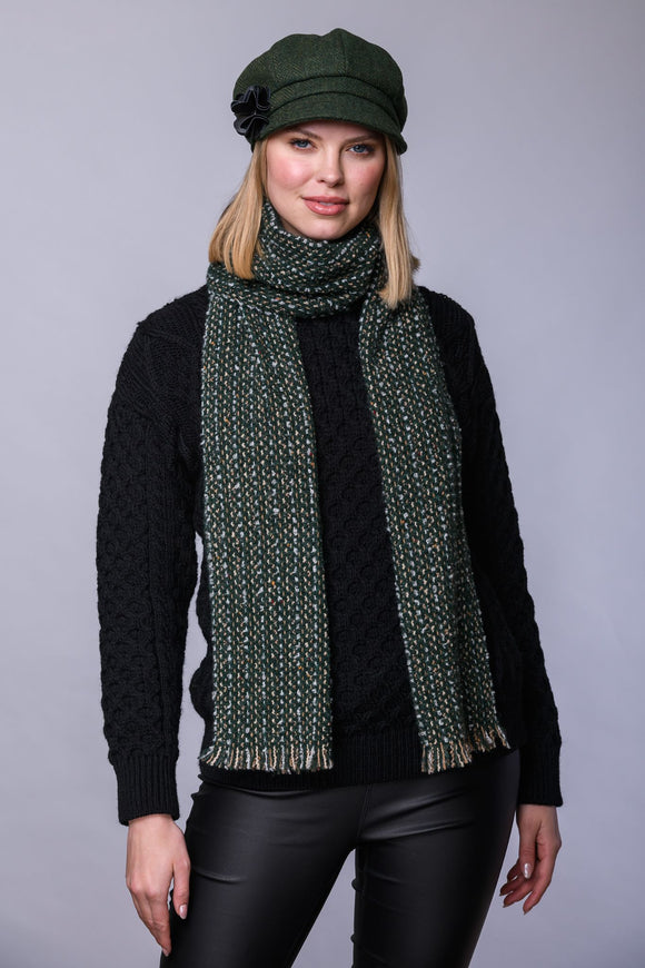 Ladies Tweed Newsboy Hat - Green Herringbone - Made in Ireland