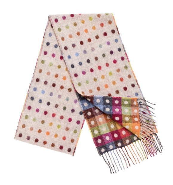 Beige Multi-Spot Scarf, Wool Scarf, Beige Scarf with Spots, Lambswool Scarf, Made in England (Copy)