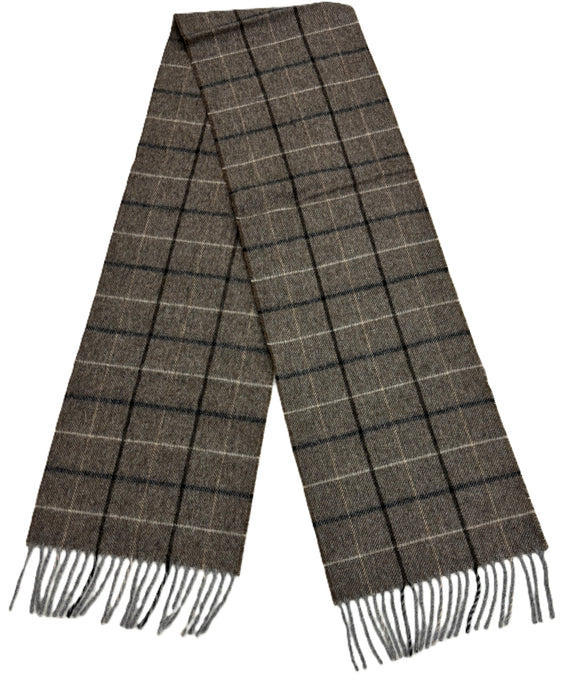 Windowpane Neutral Scarf, Merino Lambswool, Made in England