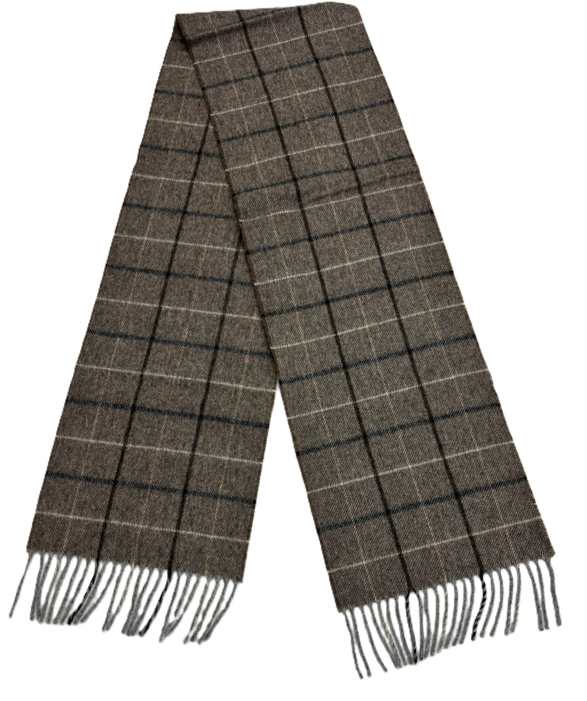 Windowpane Neutral Scarf, Merino Lambswool, Made in England