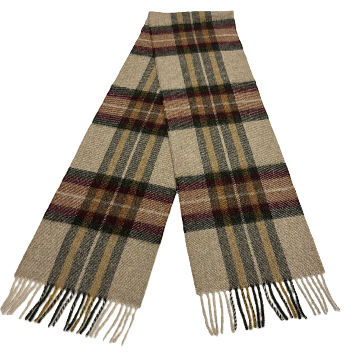 Ripon Olive Wool Scarf, Merino Lambswool, Beige Plaid Scarf, Made in England