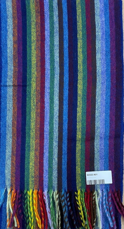 Merino Lambswool - Striped Bright Multi Scarf - Made in England