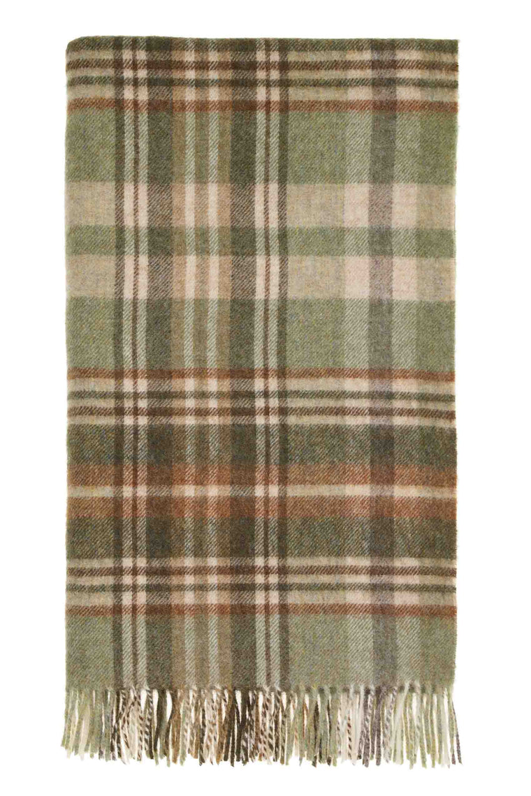 Pure New Wool Throw Blanket - Glen Coe - Sage - Made in England