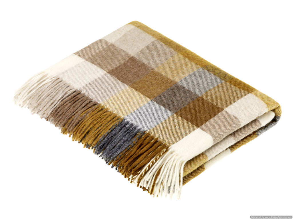 Merino Lambswool Throw Blanket - Harlequin - Gold - Made in England