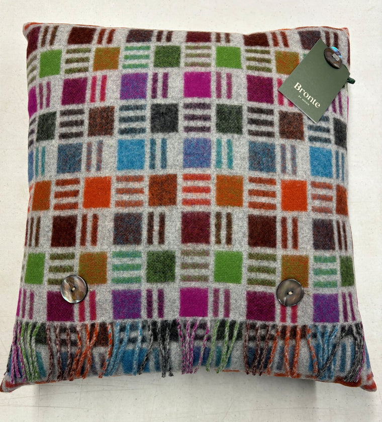 Merino Lambswool Throw Pillow - Ribbon Multi-Grey - Made in England
