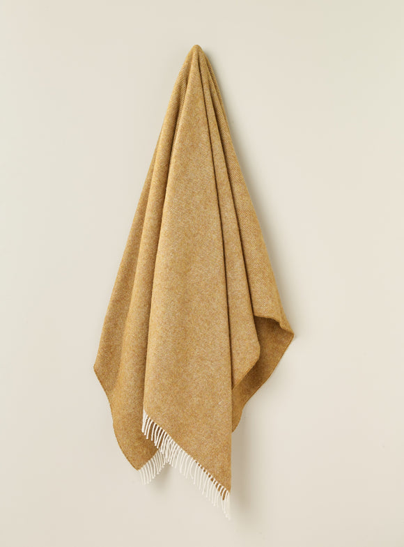 Pure New Wool - Herringbone Gold Picnic Blanket - Made in England