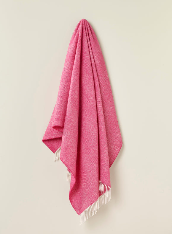 Pure New Wool - Herringbone Fuschia Picnic Blanket - Made in England