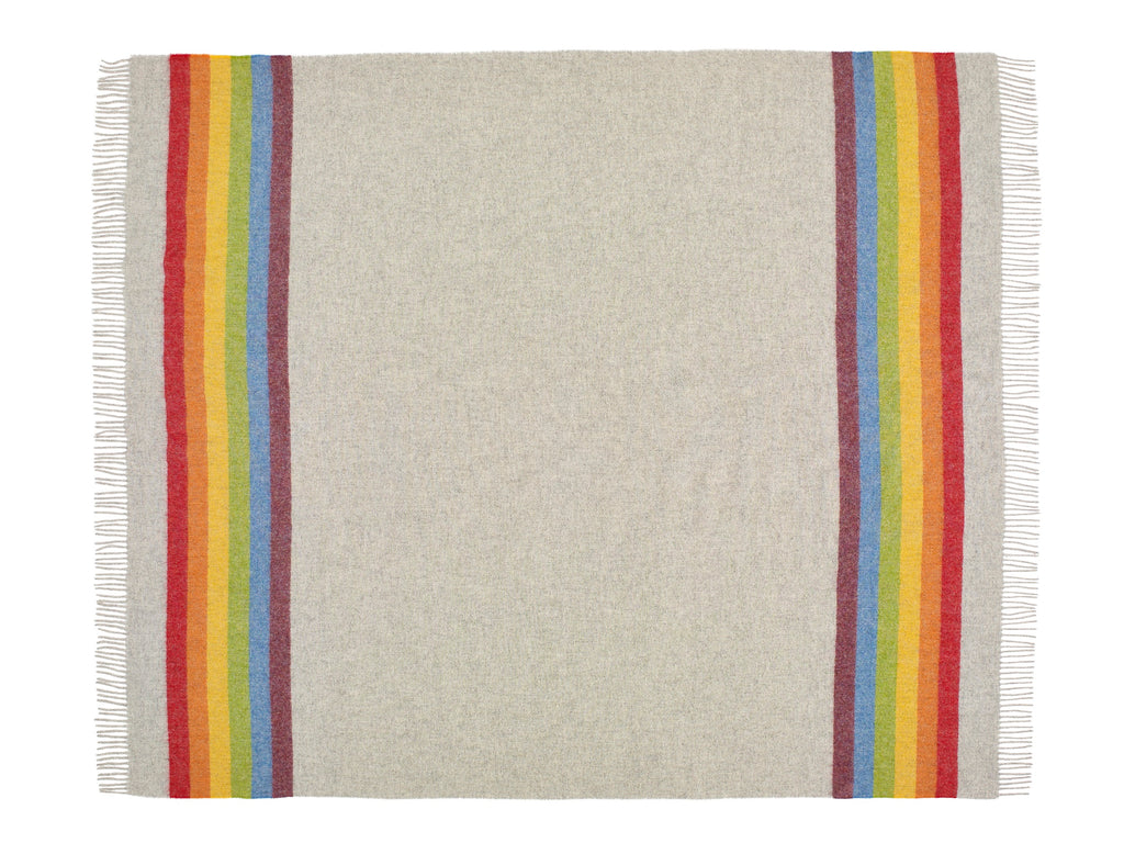 LGBTQ Pride Blanket, Gray with Rainbow Stripes, Wool Throw Blanket, Made in England