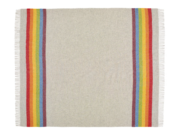 LGBTQ Pride Blanket, Gray with Rainbow Stripes, Wool Throw Blanket, Made in England