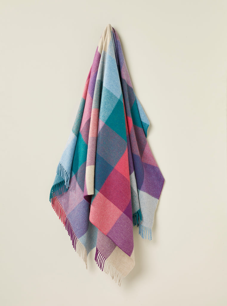 St. David's Design Lavender/Teal Throw - Merino Lambswool - Made in England