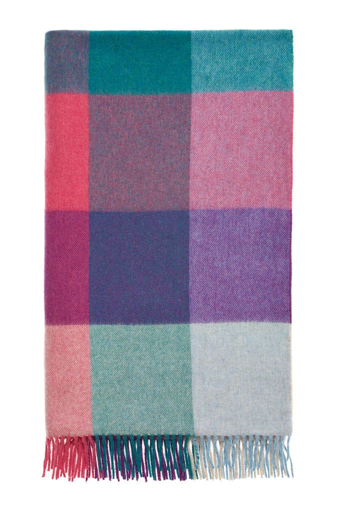 St. David's Design Lavender/Teal Throw - Merino Lambswool - Made in England