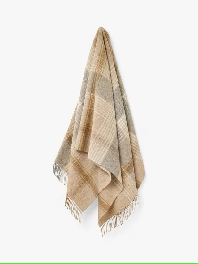 Classic Check - Natural - Shetland Quality Throw/Picnic Blanket - Made in England