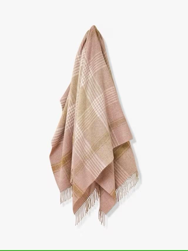 Classic Check - Pink/Camel - Shetland Quality Throw/Picnic Blanket - Made in England