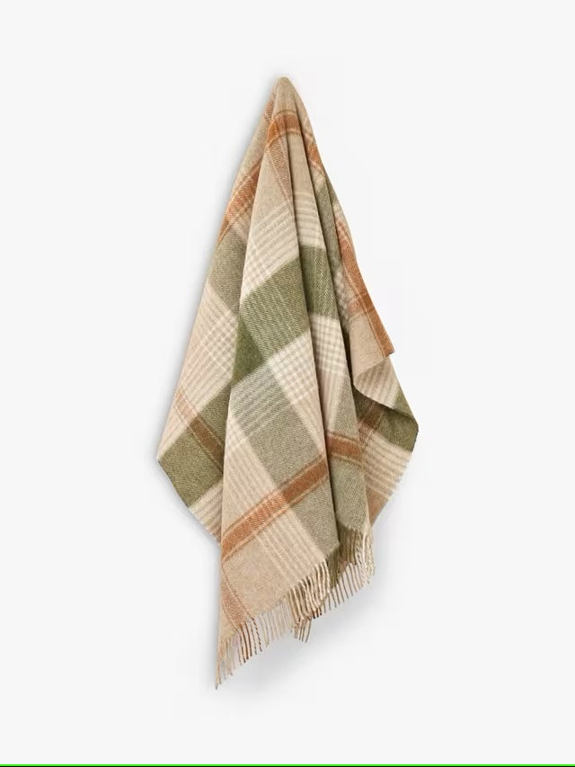 Classic Check - Terracotta/Green - Shetland Quality Throw/Picnic Blanket - Made in England