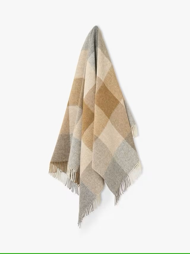 Block Check - Natural - Shetland Quality Throw/Picnic Blanket - Made in England