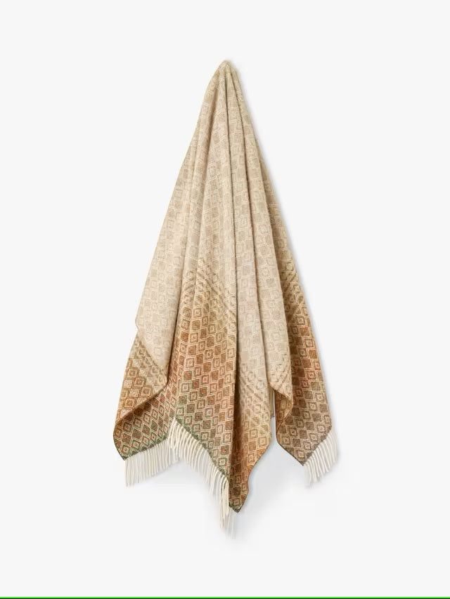 Ombre Diamond - Terracotta/Green - Shetland Quality Throw/Picnic Blanket - Made in England