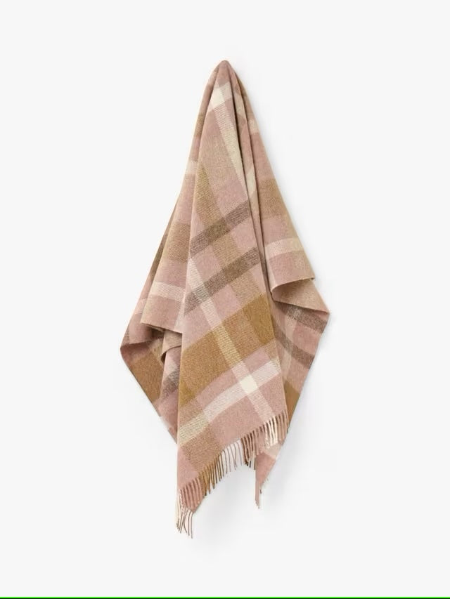 Contemporary Check - Pink/Camel - Shetland Quality Throw/Picnic Blanket - Made in England