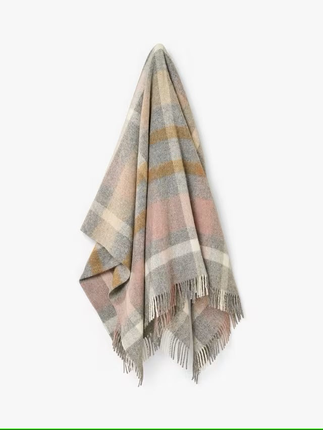 Contemporary Check - Silver/Pink - Shetland Quality Throw/Picnic Blanket - Made in England