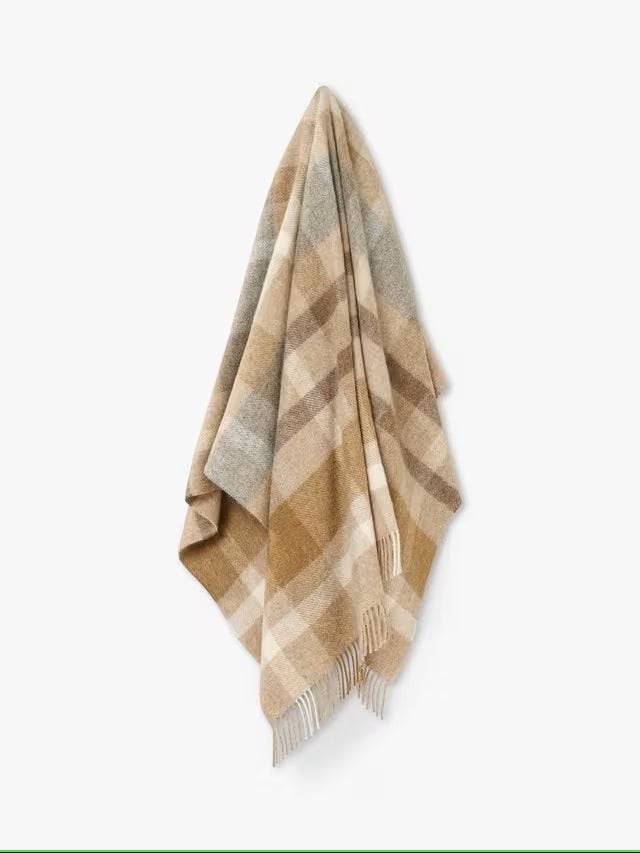 Contemporary Check - Natural - Shetland Quality Throw/Picnic Blanket - Made in England