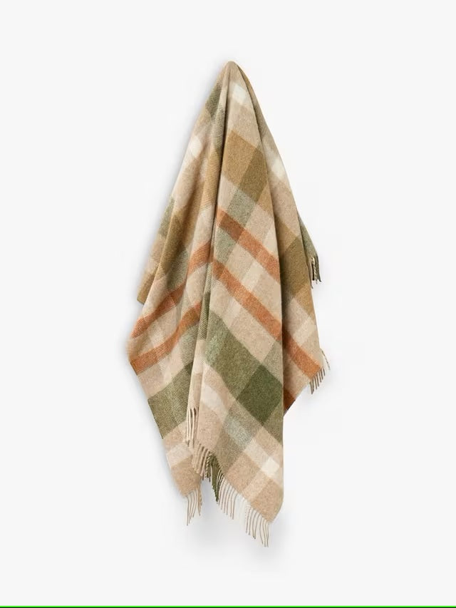 Contemporary Check - Terracotta/Green - Shetland Quality Throw/Picnic Blanket - Made in England