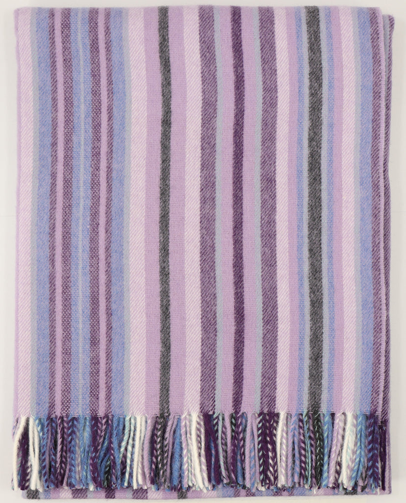 Santa Cruz Lilac/Stripe-Merino Lambswool Throw-Made in England