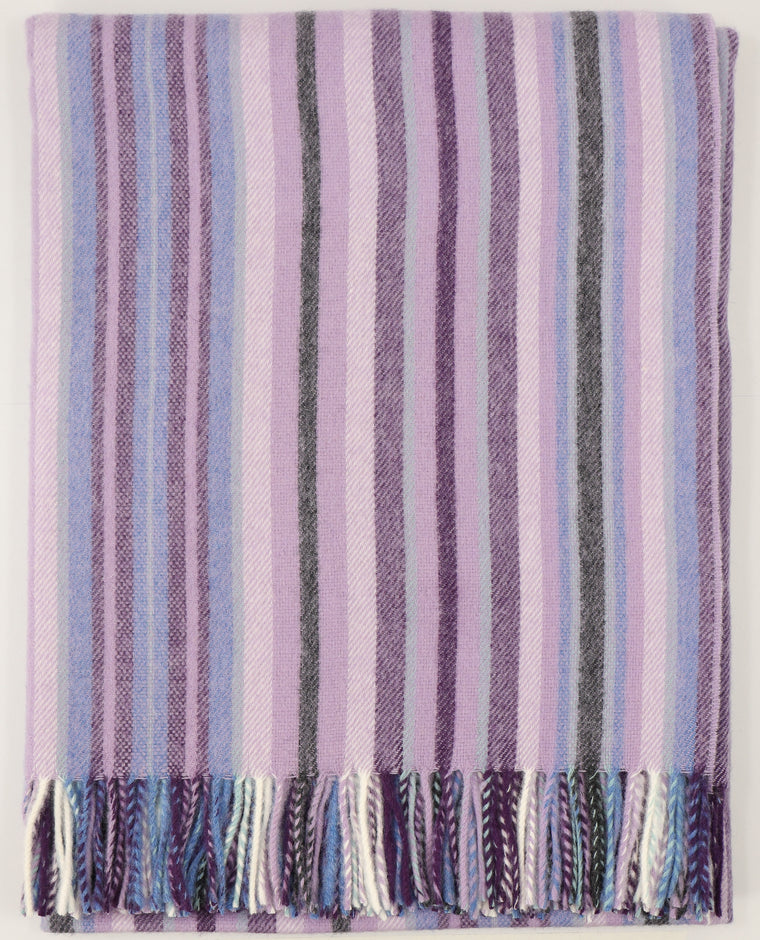 Santa Cruz Lilac/Stripe-Merino Lambswool Throw-Made in England