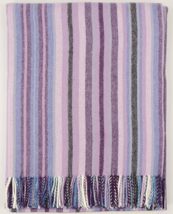 Santa Cruz Lilac/Stripe-Merino Lambswool Throw-Made in England
