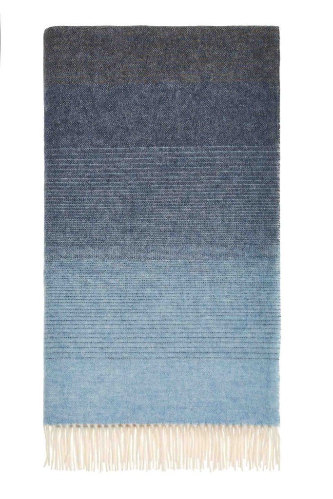 Ombre Stripe-Blue/Camel-Merino Lambswool Throw-Made in England