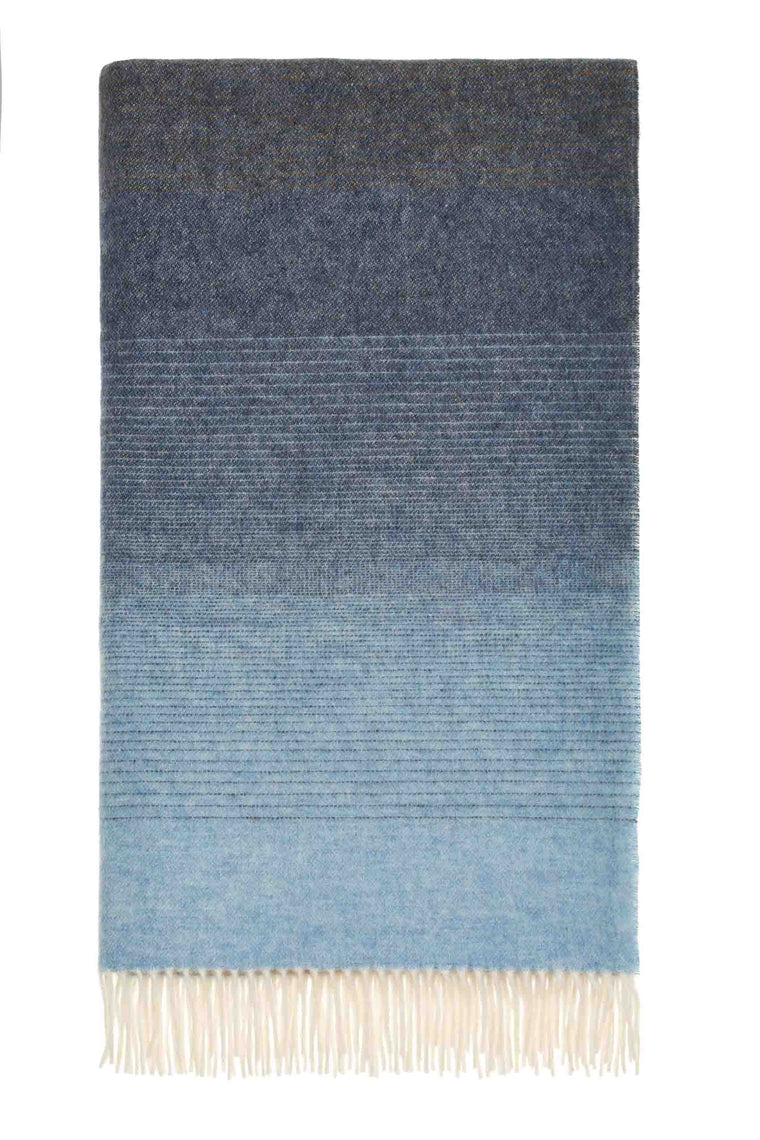 Ombre Stripe-Blue/Camel-Merino Lambswool Throw-Made in England