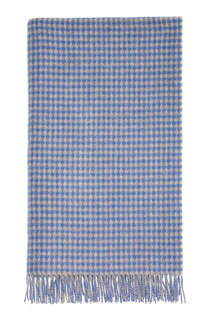 Houndstooth-Blue/Natural-Merino Lambswool Throw-Made in England