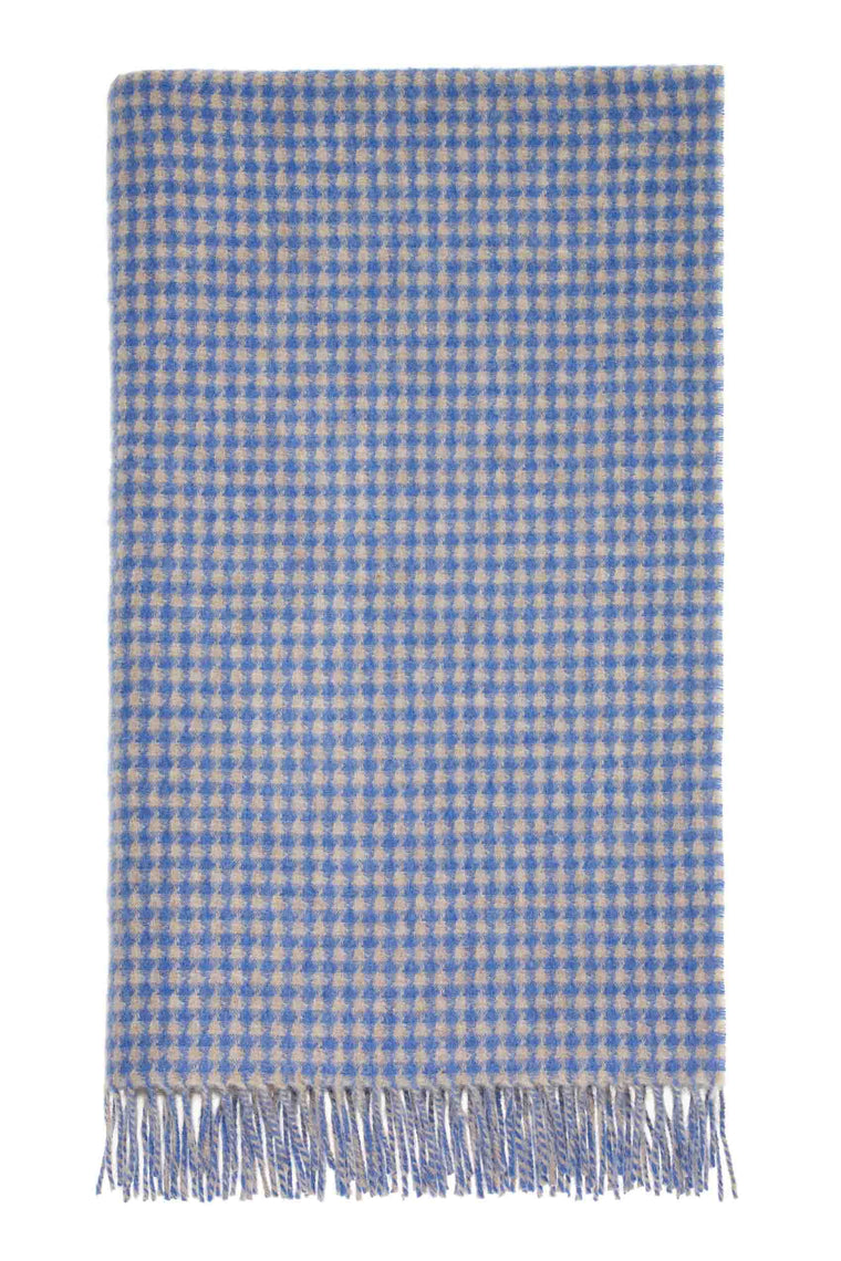 Houndstooth-Blue/Natural-Merino Lambswool Throw-Made in England
