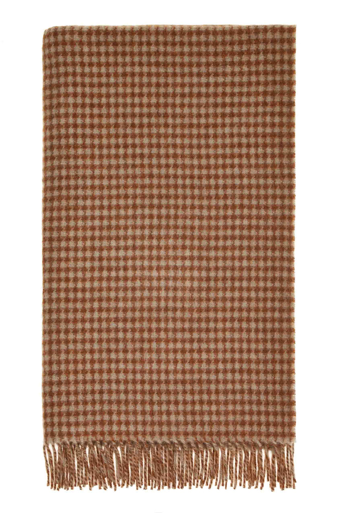 Houndstooth-Rust/Camel-Merino Lambswool Throw-Made in England