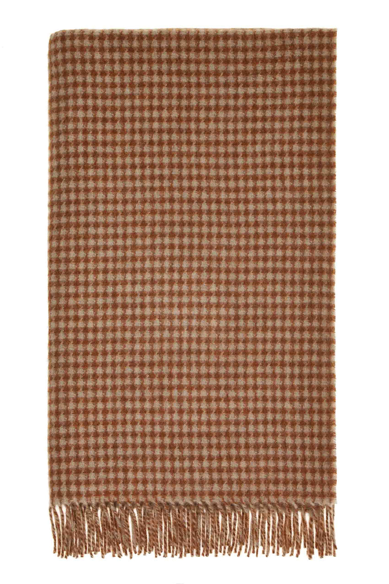 Houndstooth-Rust/Camel-Merino Lambswool Throw-Made in England