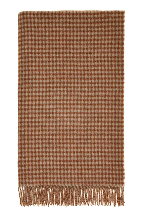 Houndstooth-Rust/Camel-Merino Lambswool Throw-Made in England