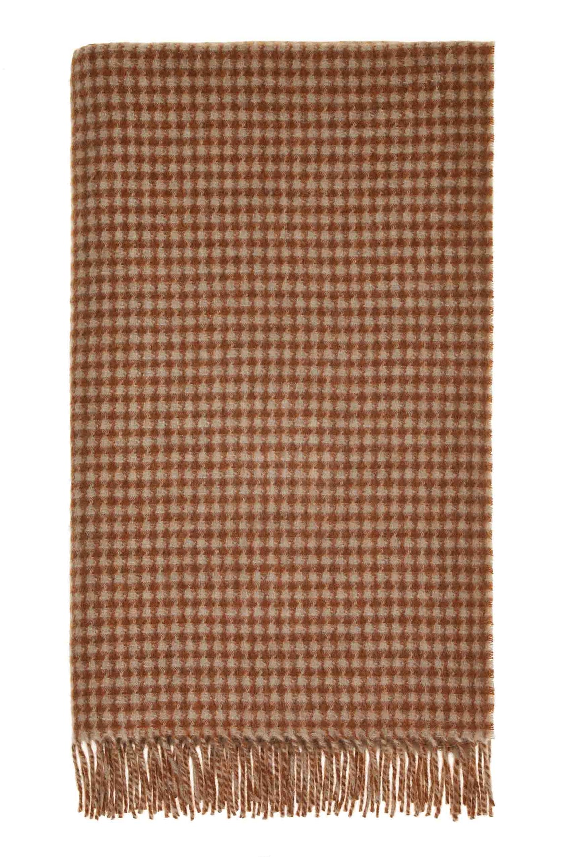 Houndstooth-Rust/Camel-Merino Lambswool Throw-Made in England