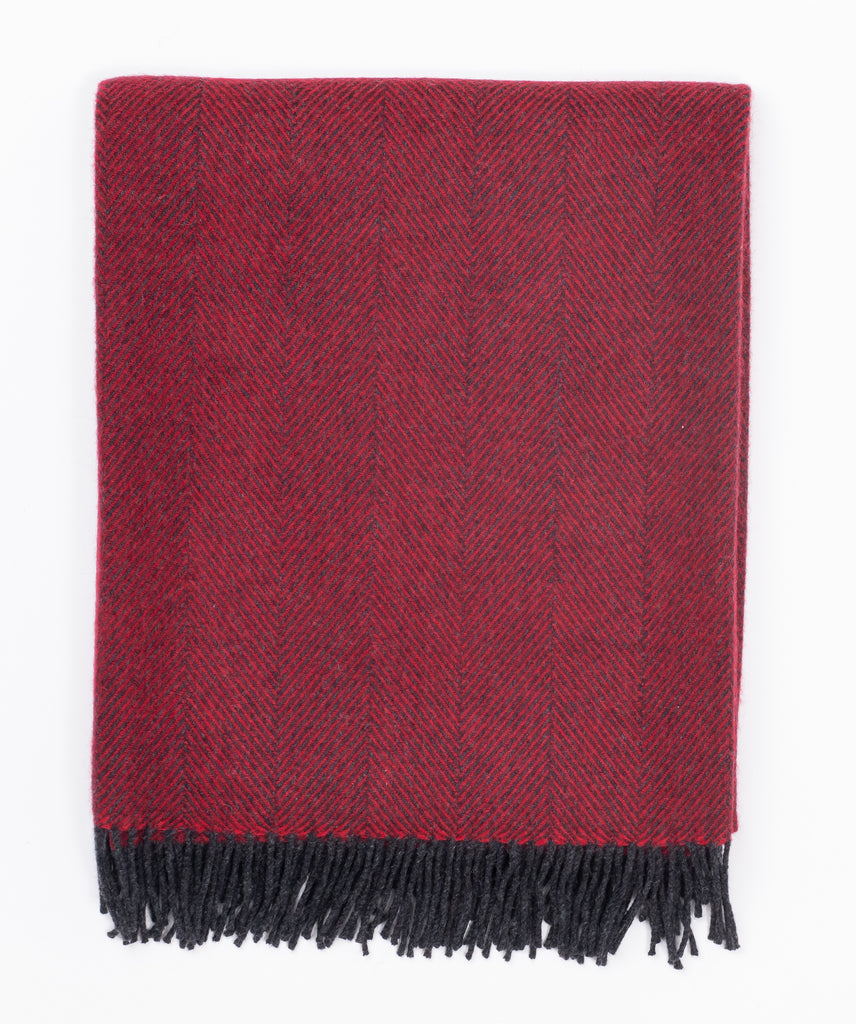 Remony Herringbone Scarlet / Black, Merino Lambswool, Made in Scotland