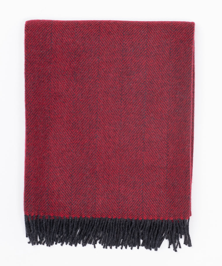 Remony Herringbone Scarlet / Black, Merino Lambswool, Made in Scotland