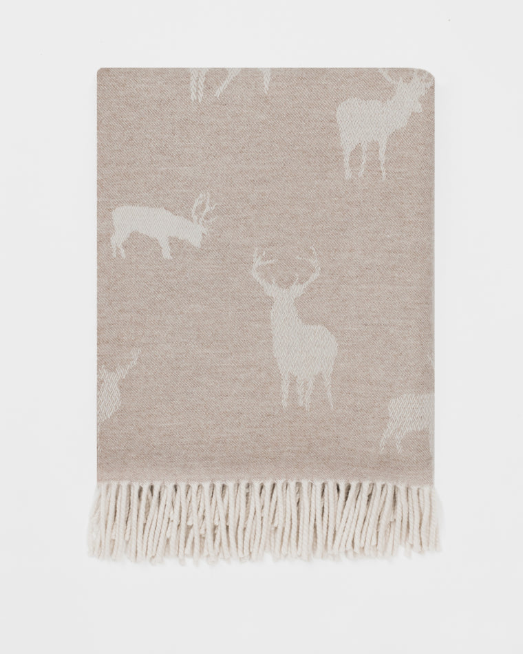 Stag Throw Fawn, Merino Lambswool, Made in England