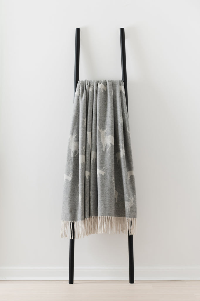 Stag Throw Gray, Merino Lambswool, Made in England